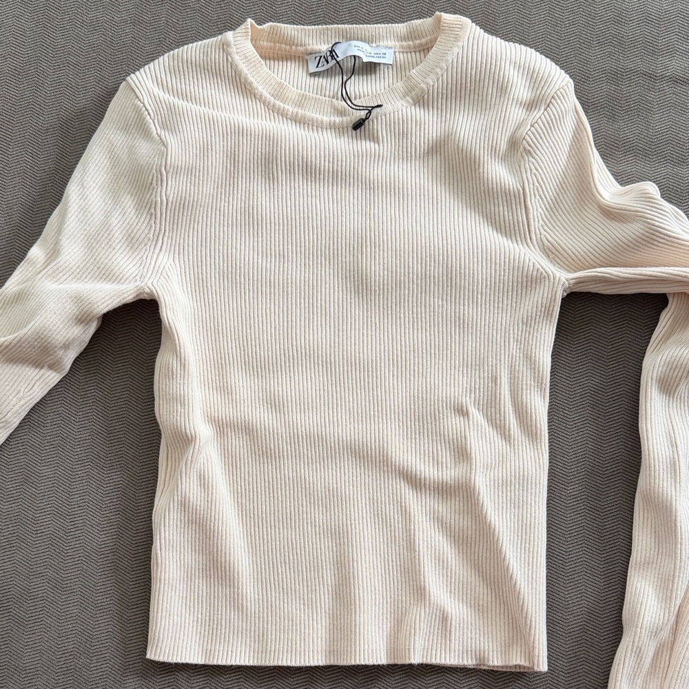 Zara Beige Ribbed Long Sleeve Top